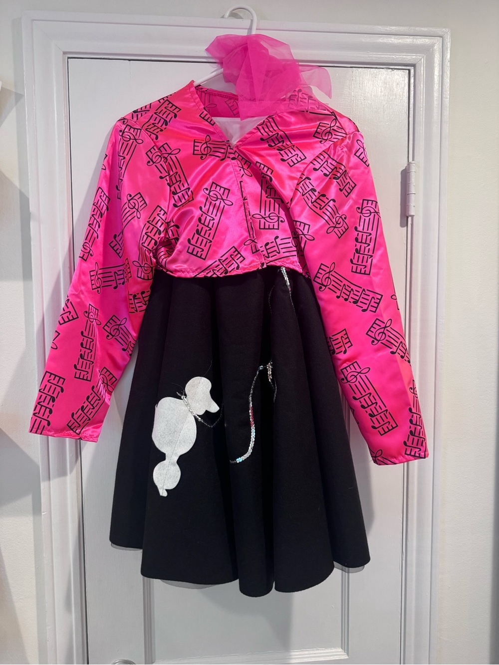 Women’s Poodle Skirt Pink Graphic Cropped Jacket with Black Skirt Overlay